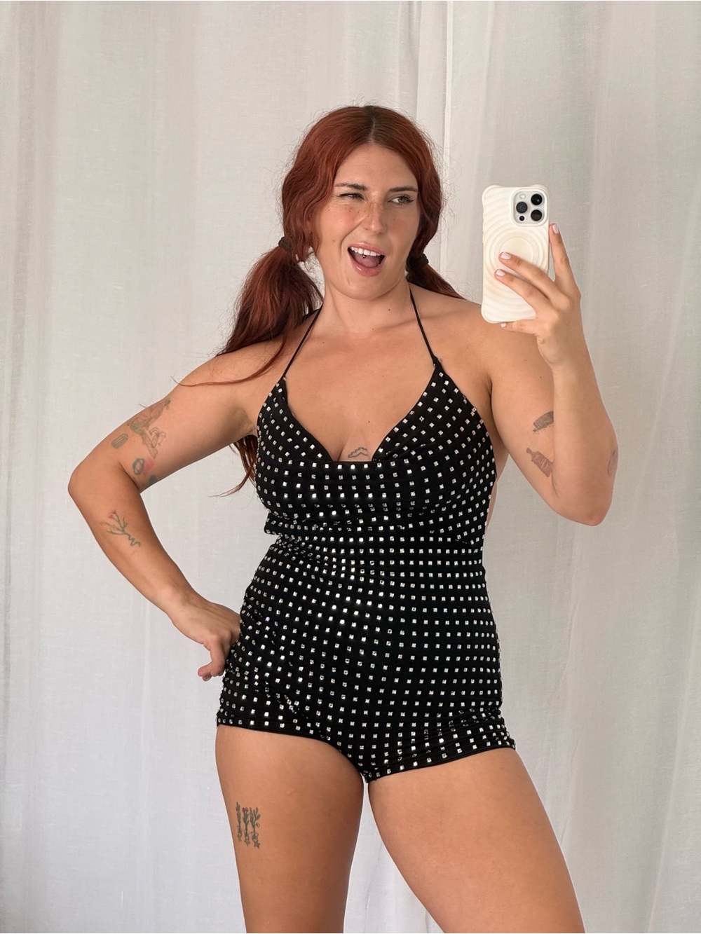 Black Polka Dot Halter One-Piece Swim Romper